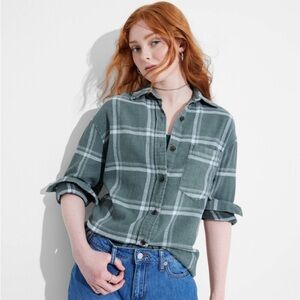 Long Sleeve Oversized Flannel Button-Down Shirt - Wild Fable™ Dark Green
Plaid
